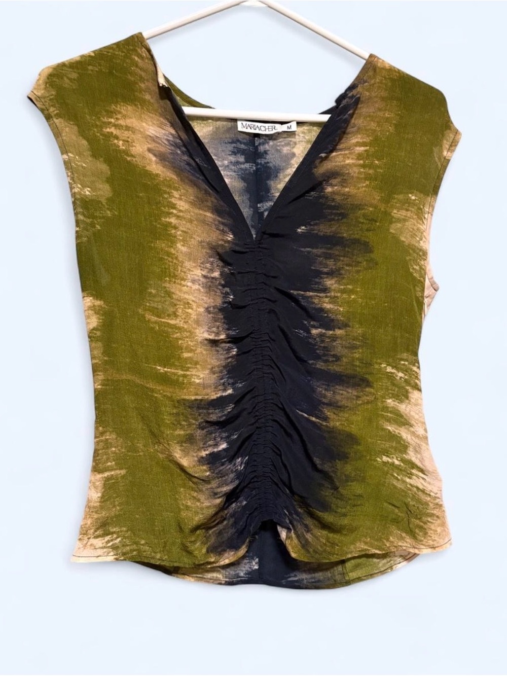 Olive & Black Ruched V-Neck Women's Top